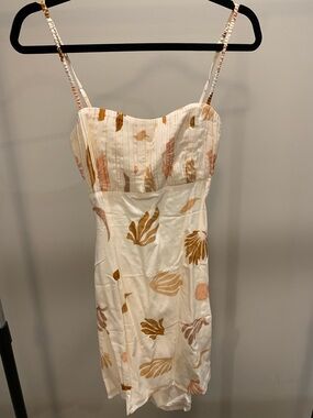 Astr Cream Mini Dress with Tan and Soft Pink Floral Motif